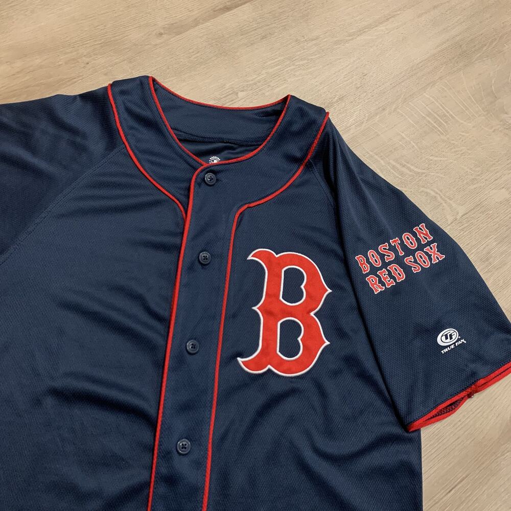 MLB True Fan Boston Red Sox Baseball Jersey Men's Small S Navy Blue Blank Back - Picture 2 of 6